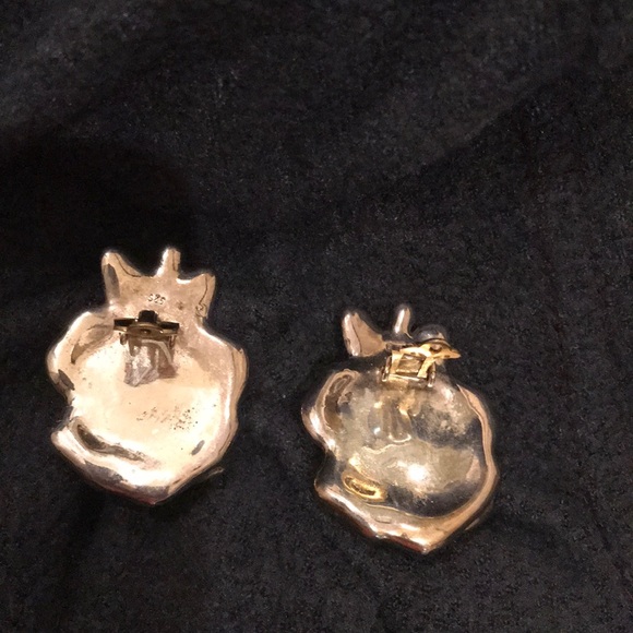 Sterling silver & gold plated earrings clip-on 925 silver mark like-new vintage - Picture 6 of 12